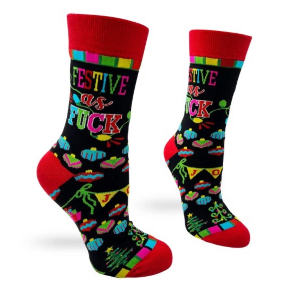 •Zero Chill All Cheer Festive AF• Coloful Novelty Crew Socks